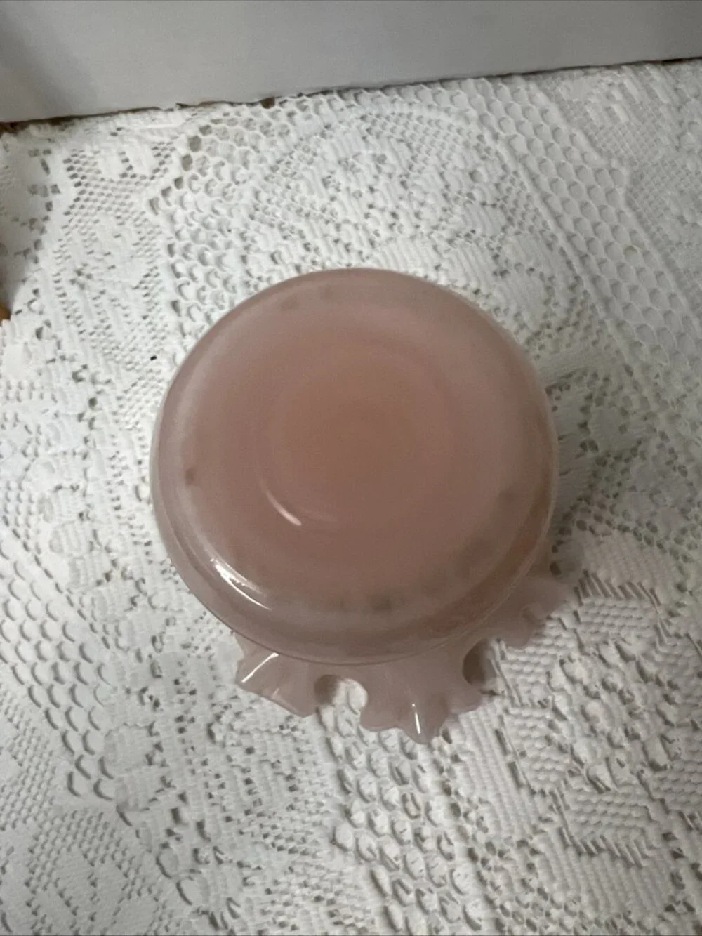 Fenton Glass Pink Melon Overlay Vase Ruffle Top 6.25